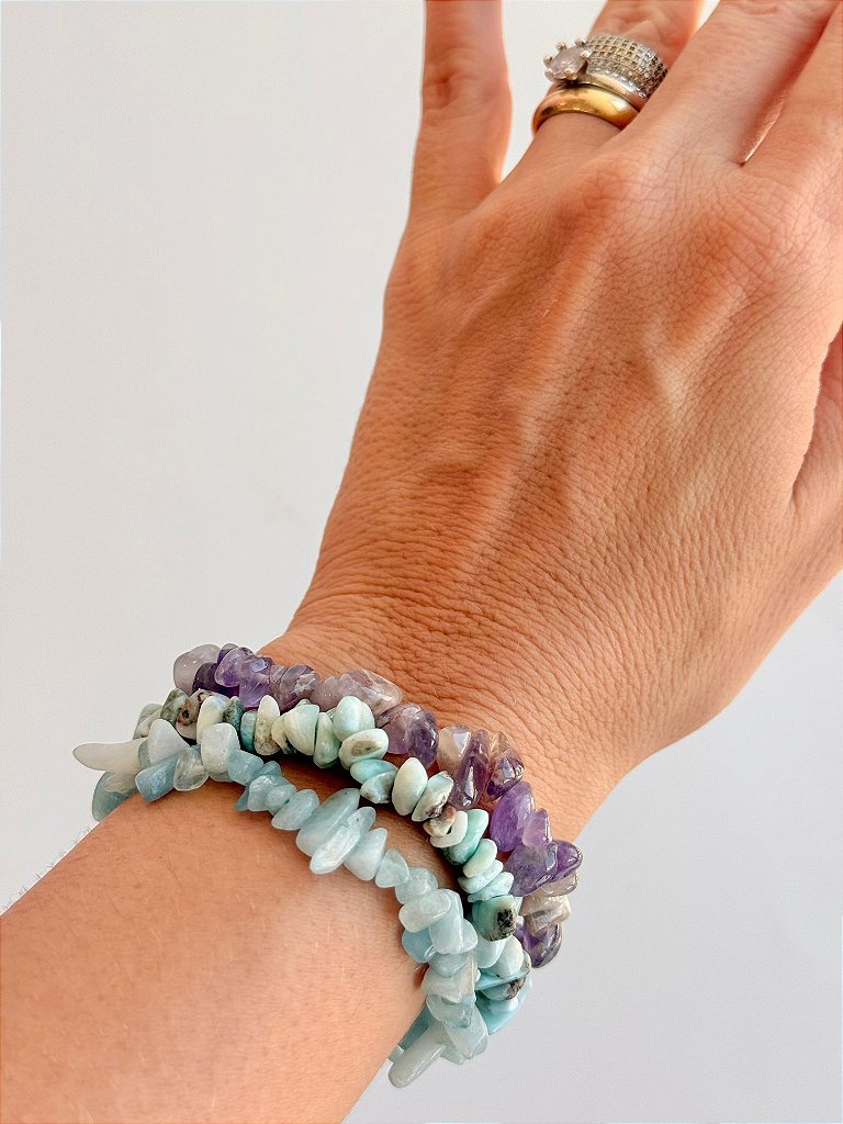 Conjunto Ansiedade, Medo e Agonia - Água Marinha, Larimar e Ametista Lilás