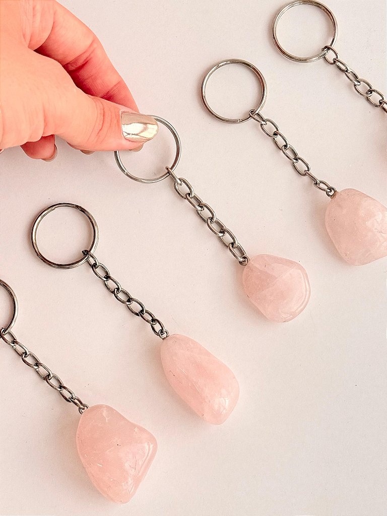 Chaveiro de Quartzo Rosa - Pedra do Amor - Cura do Coração, Amor Próprio, Perdão e Gratidão
