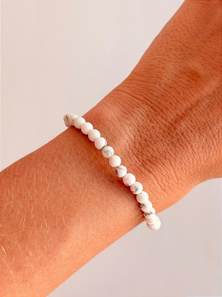 Pulseira de Howlita Redonda 4mm - Paciência, Ansiedade, Equilíbrio de Emoções e Paz