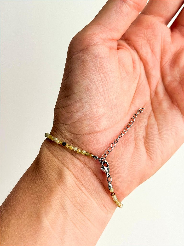 Pulseira de Peridoto 2mm Multifacetada - Transformação; Mudanças Drásticas; Destino; Libera Tensões