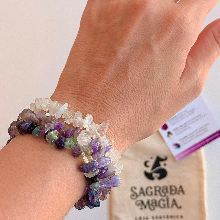 Conjunto Intuição, Fé e Conexão - Ametista, Pedra da Lua e Fluorita