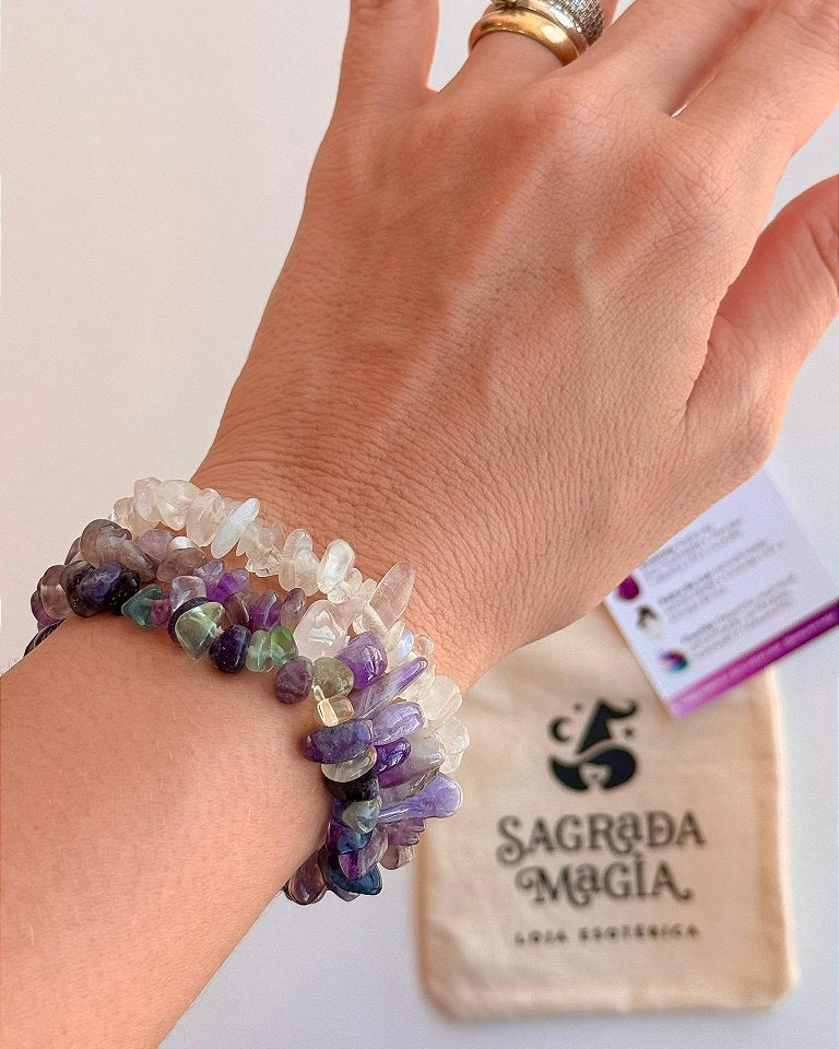 Conjunto Intuição, Fé e Conexão - Ametista, Pedra da Lua e Fluorita