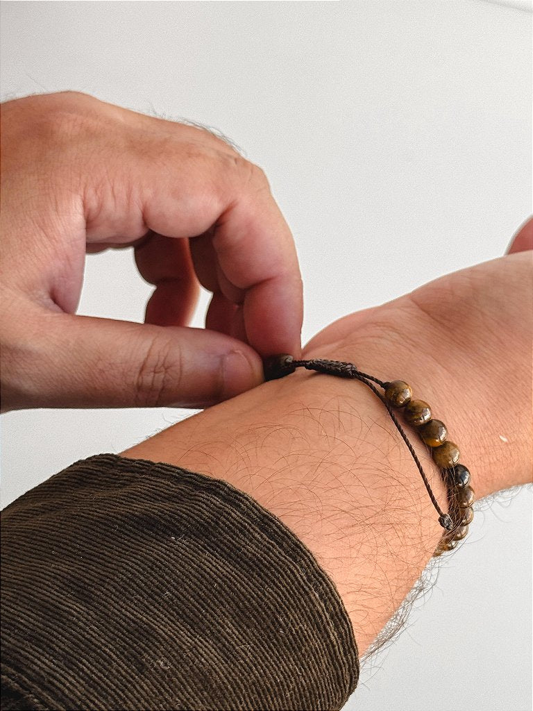 Pulseira de Olho de Tigre 6mm Regulável - Contra Inveja e Olhado; Autoconfiança; Coragem e Determinação