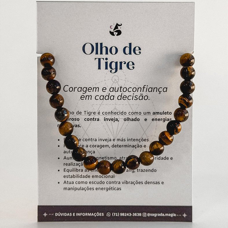 Pulseira de Olho de Tigre 6mm Regulável - Contra Inveja e Olhado; Autoconfiança; Coragem e Determinação