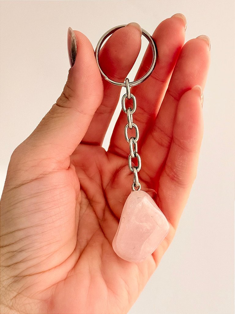 Chaveiro de Quartzo Rosa - Pedra do Amor - Cura do Coração, Amor Próprio, Perdão e Gratidão