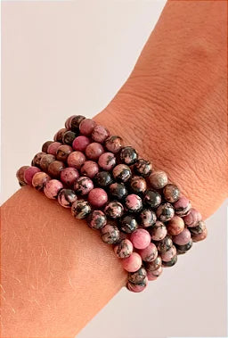 Pulseira de Rodonita Redonda 6mm - Magnetismo Pessoal e Atração