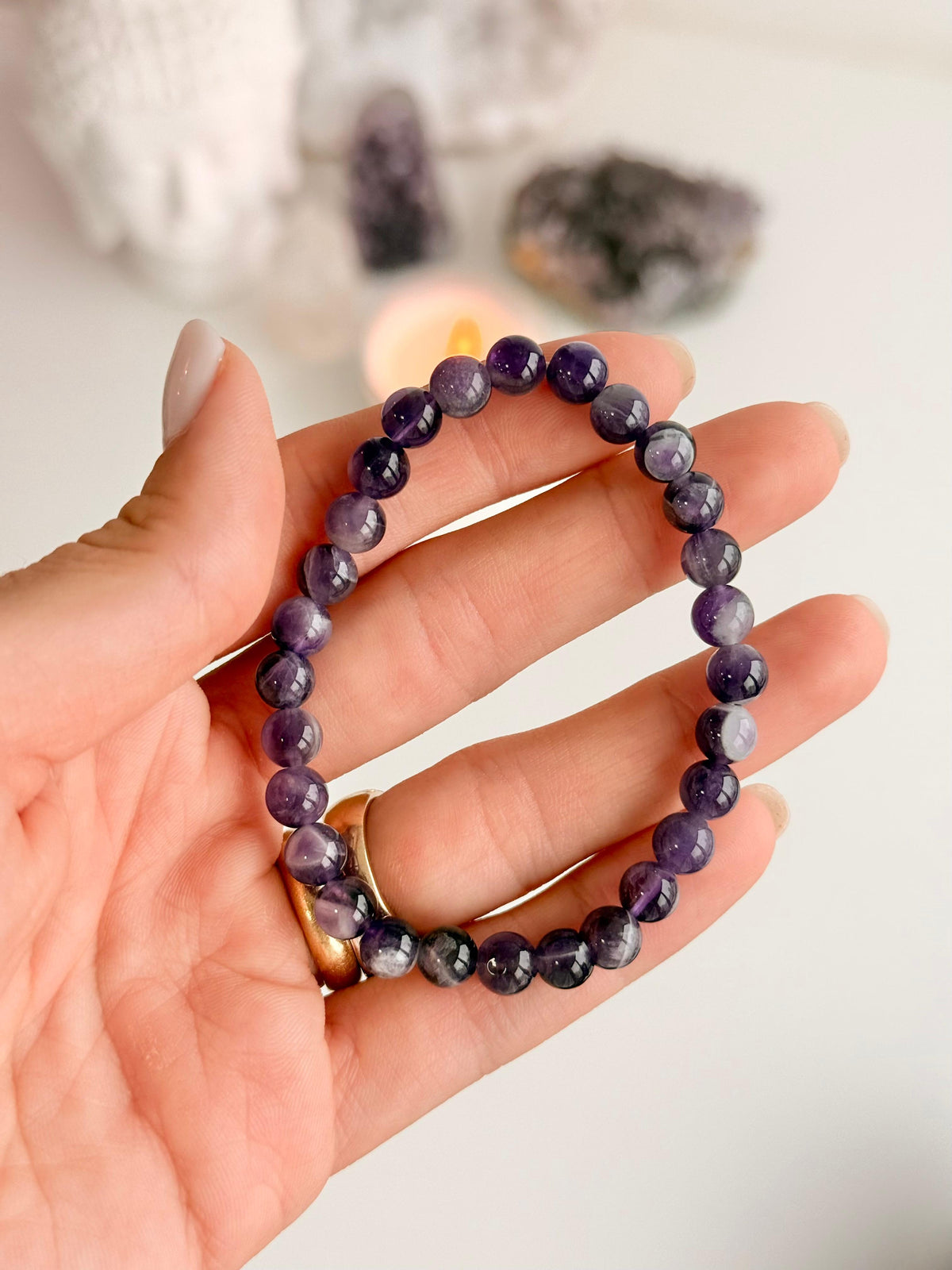 Pulseira de Ametista Redonda 6mm - Intuição, Conexão, Espiritualidade e Eleva a Vibração
