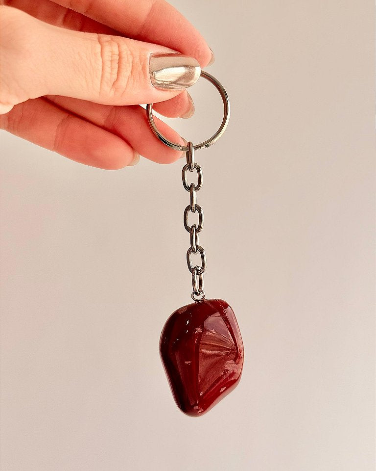 Chaveiro de Jaspe Vermelho Rolado - Coragem, Atitude, Vitalidade e Saúde