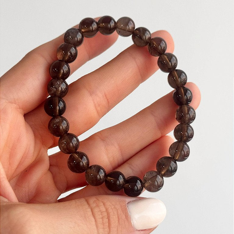 Pulseira de Quartzo Fumê Redonda 8mm - Abre Caminhos, Concretização e Proteção