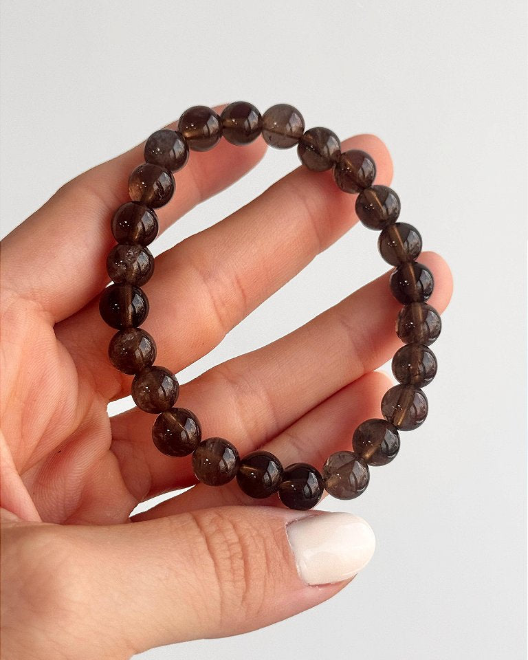 Pulseira de Quartzo Fumê Redonda 8mm - Abre Caminhos, Concretização e Proteção