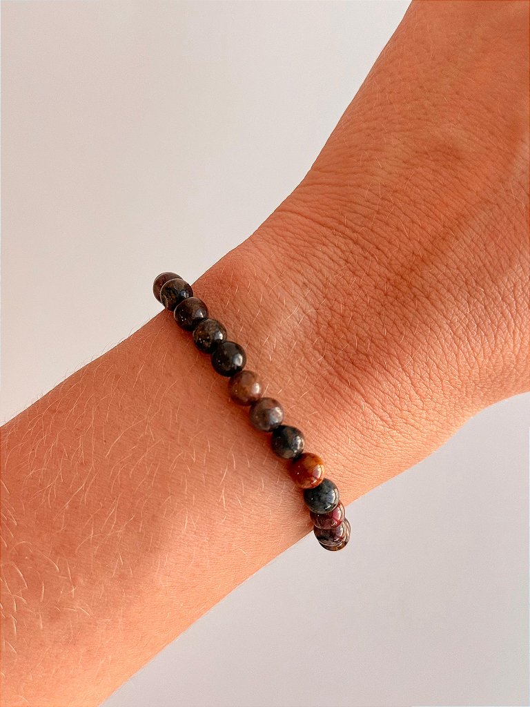 Pulseira de Pietersita Redonda 6mm - Pedra da Tempestade; Quebra de Padrões, Impulso Interior; Novos Começos