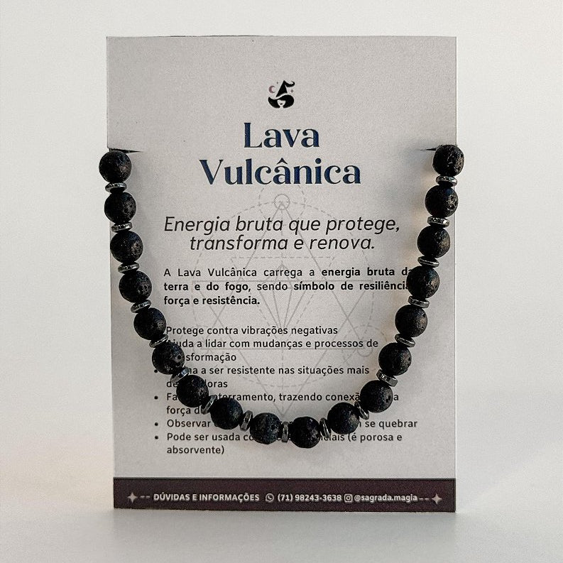 Pulseira de Lava Vulcânica 6mm Regulável - Aço Inoxidável - Resiliência, Força e Autossabotagem