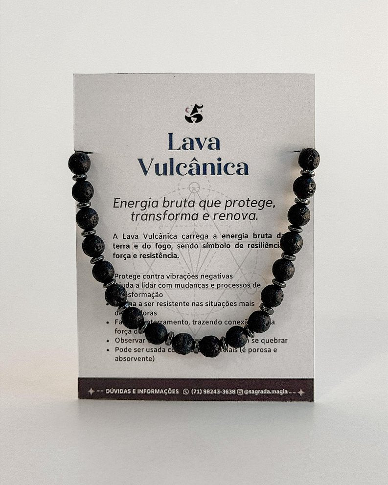 Pulseira de Lava Vulcânica 6mm Regulável - Aço Inoxidável - Resiliência, Força e Autossabotagem