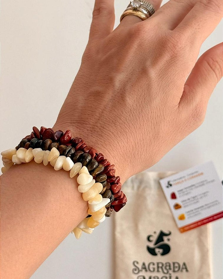 Conjunto Força e Coragem - Jaspe Vermelho, Olho de Tigre e Calcita Amarela