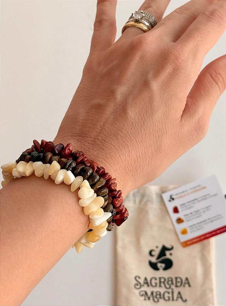 Conjunto Força e Coragem - Jaspe Vermelho, Olho de Tigre e Calcita Amarela