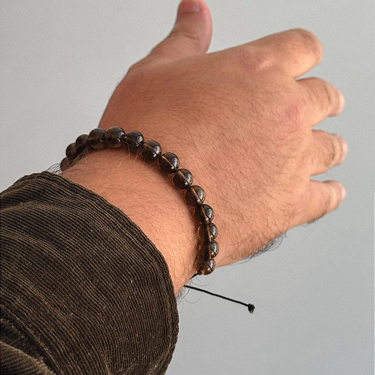Pulseira de Quartzo Fumê 8mm Regulável - Abre Caminhos,  Proteção, Cansaço e Força para Mudanças
