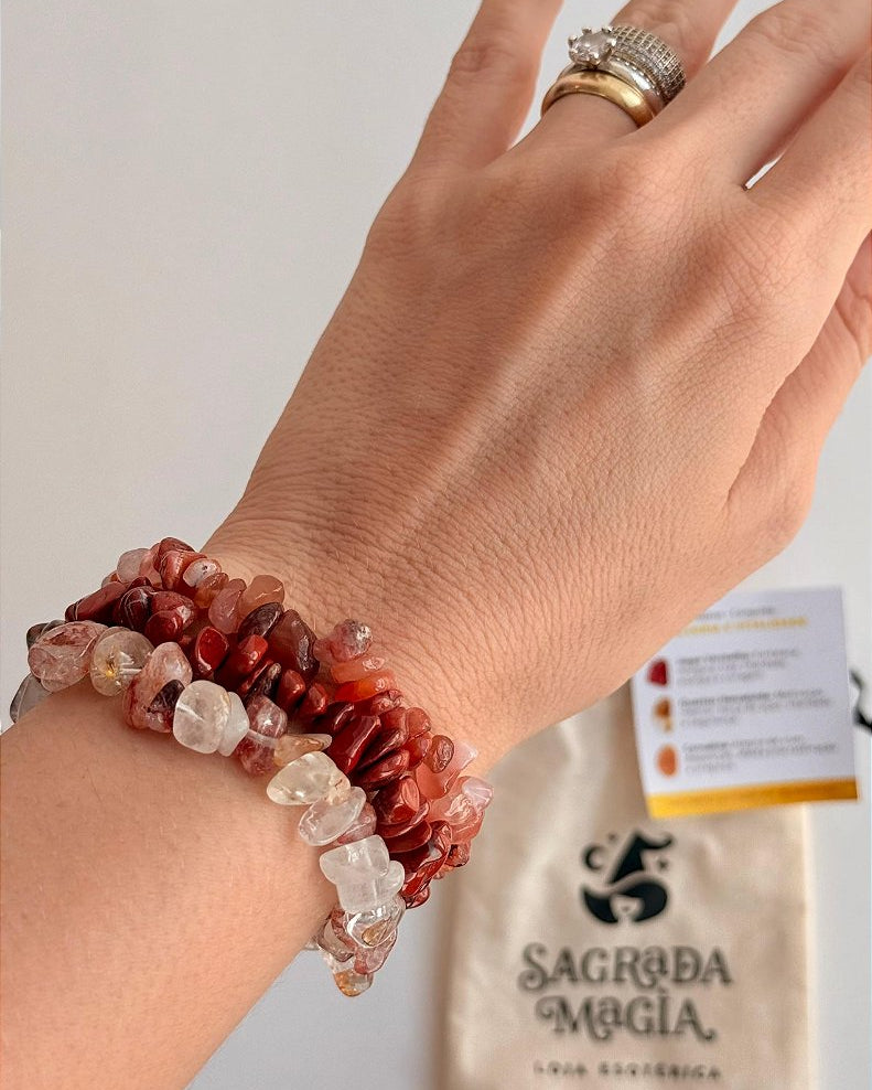 Conjunto Alegria e Vitalidade - Jaspe Vermelho, Cornalina e Quartzo Hematóide