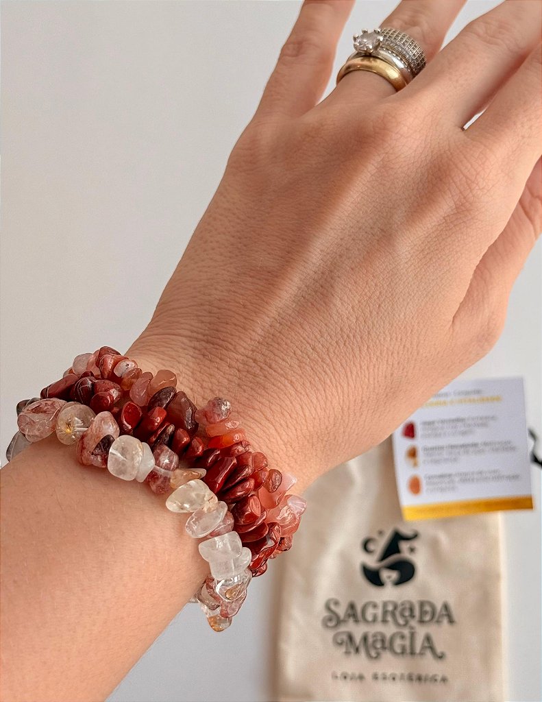 Conjunto Alegria e Vitalidade - Jaspe Vermelho, Cornalina e Quartzo Hematóide
