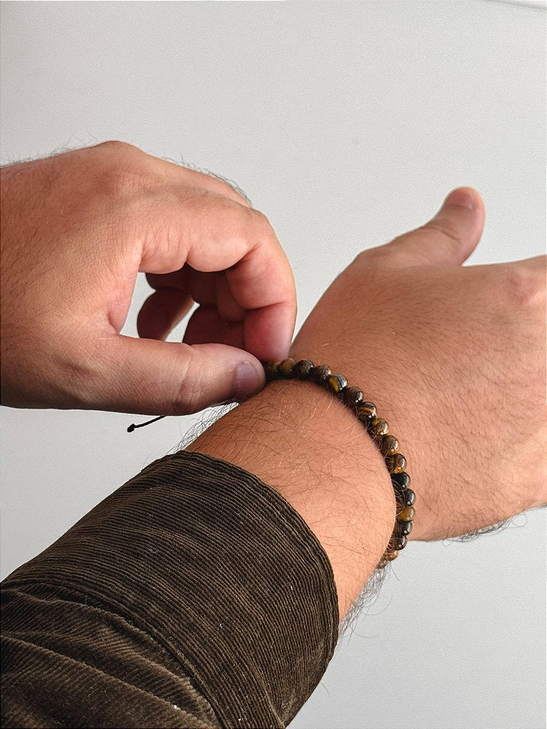 Pulseira de Olho de Tigre 6mm Regulável - Contra Inveja e Olhado; Autoconfiança; Coragem e Determinação