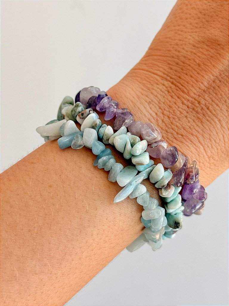 Conjunto Ansiedade, Medo e Agonia - Água Marinha, Larimar e Ametista Lilás