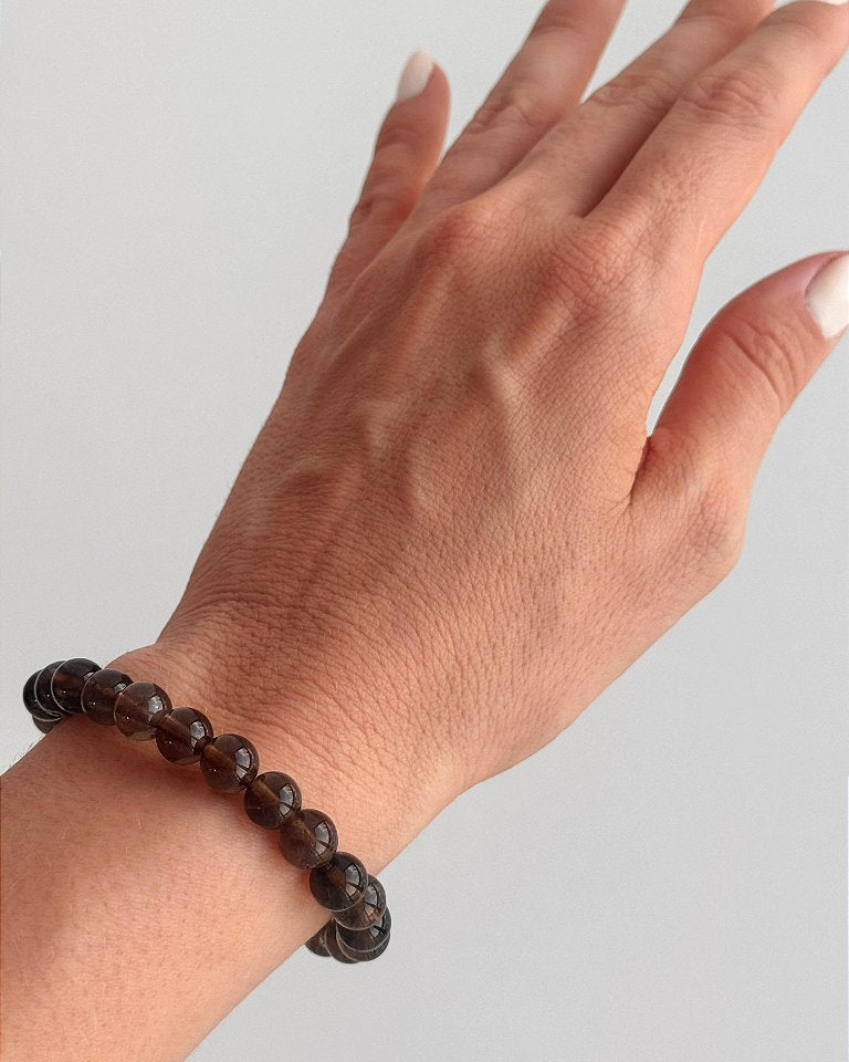 Pulseira de Quartzo Fumê Redonda 8mm - Abre Caminhos, Concretização e Proteção