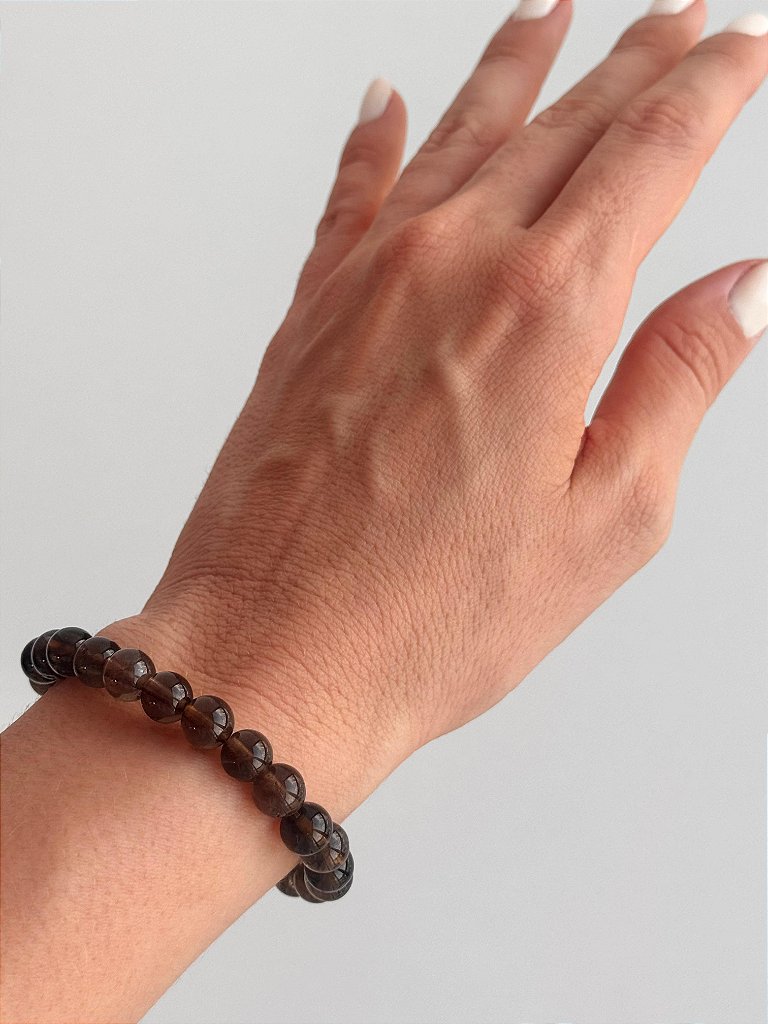 Pulseira de Quartzo Fumê Redonda 8mm - Abre Caminhos, Concretização e Proteção