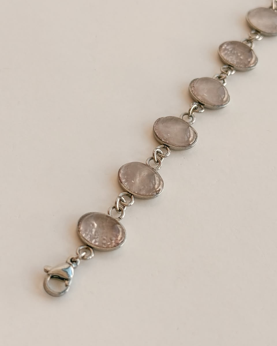 Pulseira Espelho Mágico de Quartzo Rosa em Aço Inox - Pedra do Amor - Cura do Coração, Amor Próprio, Perdão e Gratidão