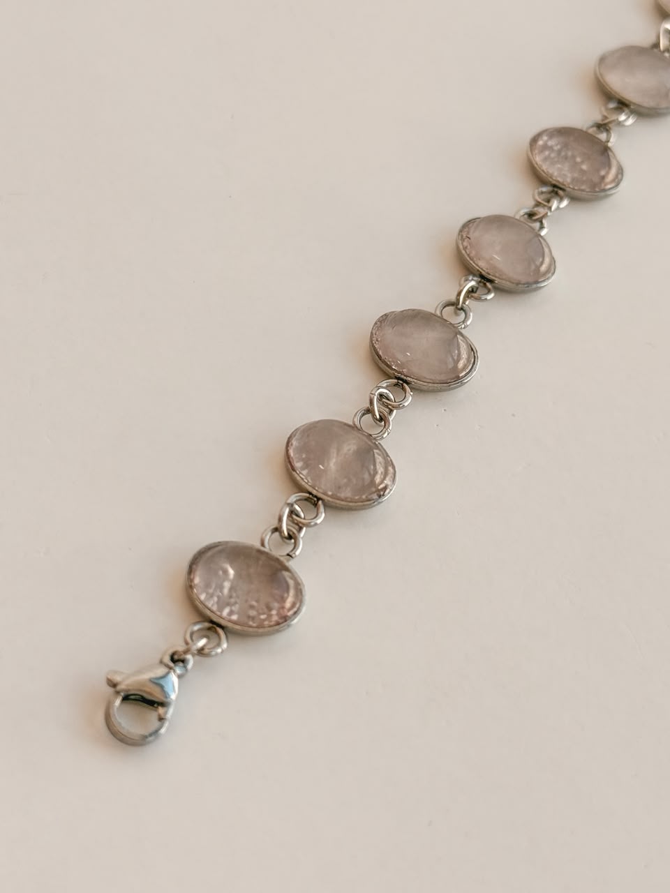 Pulseira Espelho Mágico de Quartzo Rosa em Aço Inox - Pedra do Amor - Cura do Coração, Amor Próprio, Perdão e Gratidão