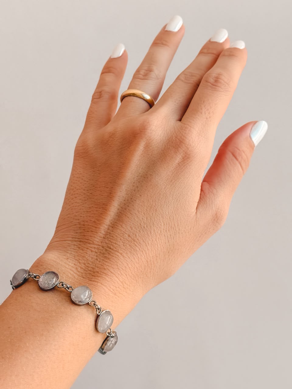 Pulseira Espelho Mágico de Quartzo Rosa em Aço Inox - Pedra do Amor - Cura do Coração, Amor Próprio, Perdão e Gratidão