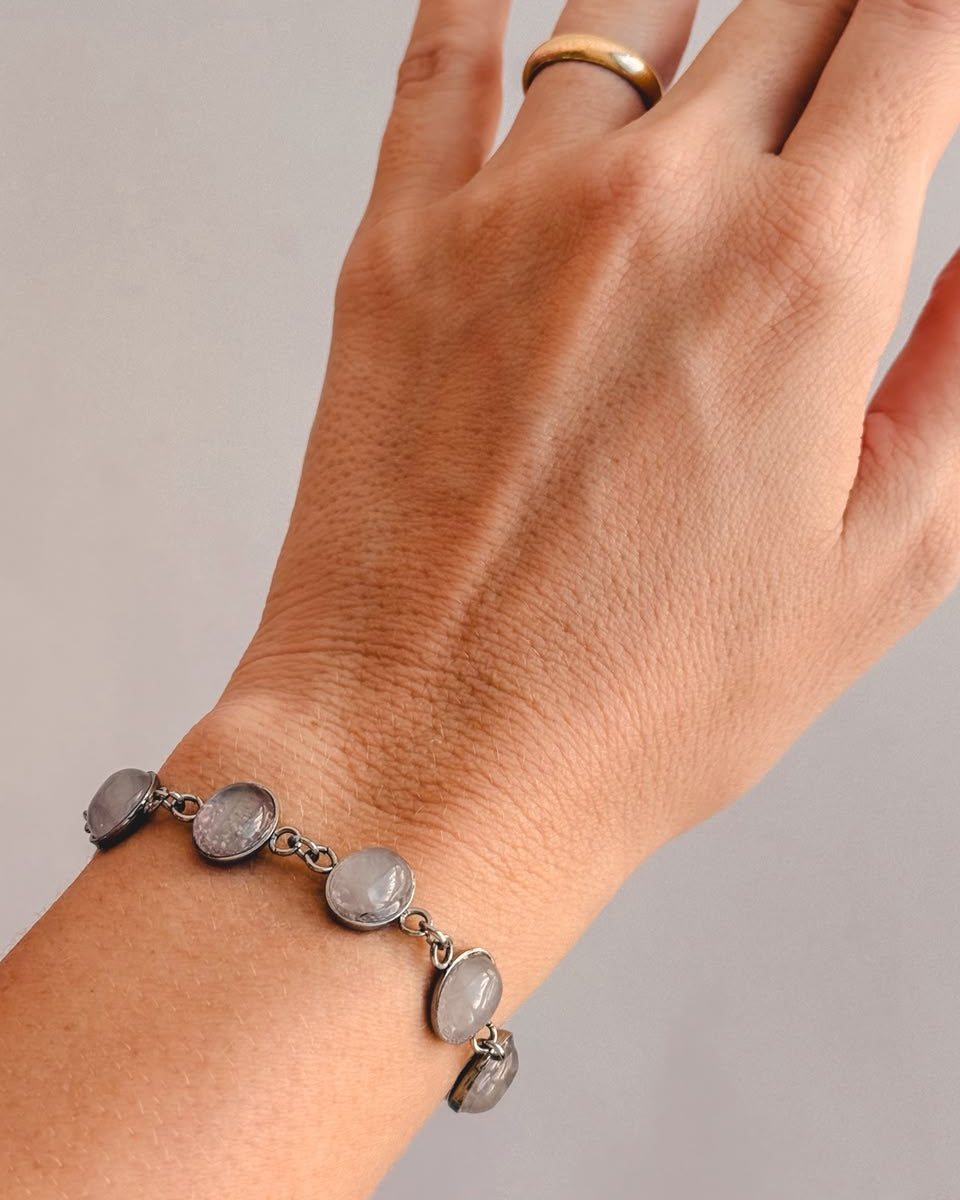 Pulseira Espelho Mágico de Quartzo Rosa em Aço Inox - Pedra do Amor - Cura do Coração, Amor Próprio, Perdão e Gratidão