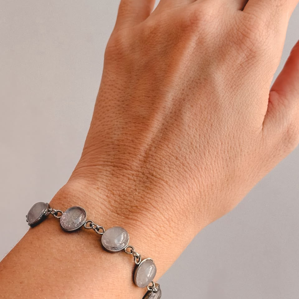 Pulseira Espelho Mágico de Quartzo Rosa em Aço Inox - Pedra do Amor - Cura do Coração, Amor Próprio, Perdão e Gratidão