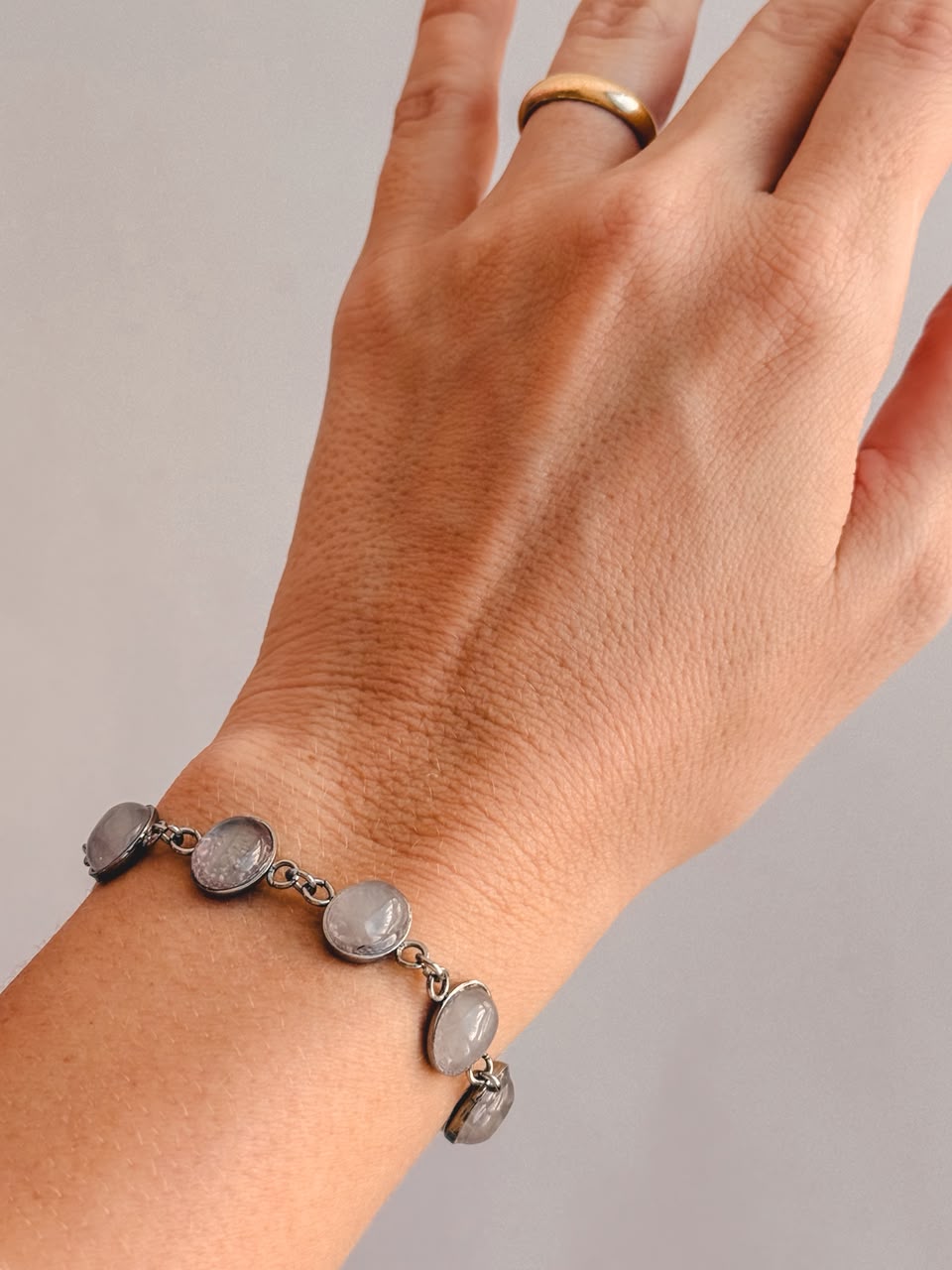 Pulseira Espelho Mágico de Quartzo Rosa em Aço Inox - Pedra do Amor - Cura do Coração, Amor Próprio, Perdão e Gratidão