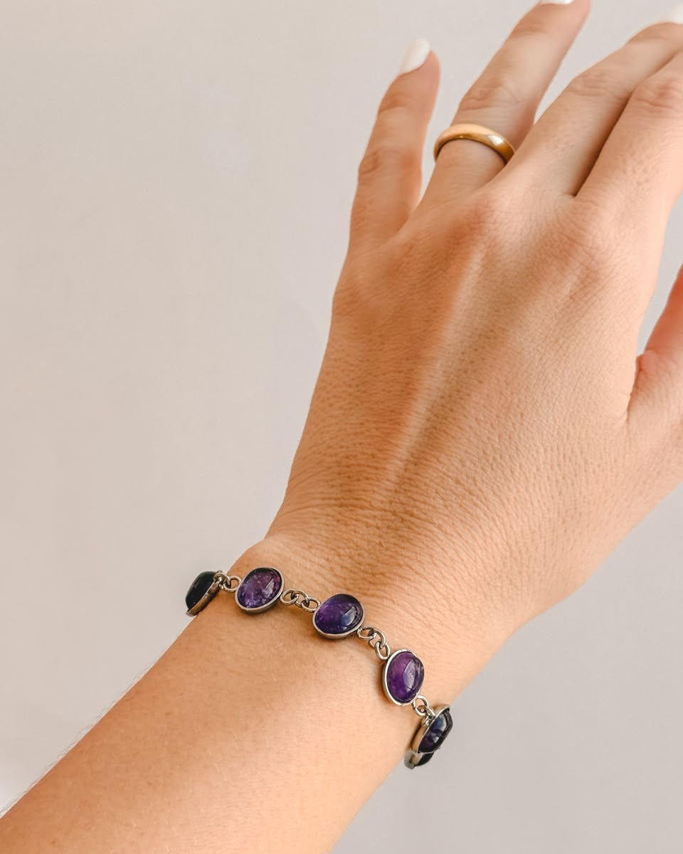 Pulseira Espelho Mágico de Ametista em Aço Inox - Intuição, Conexão, Espiritualidade e Eleva a Vibração