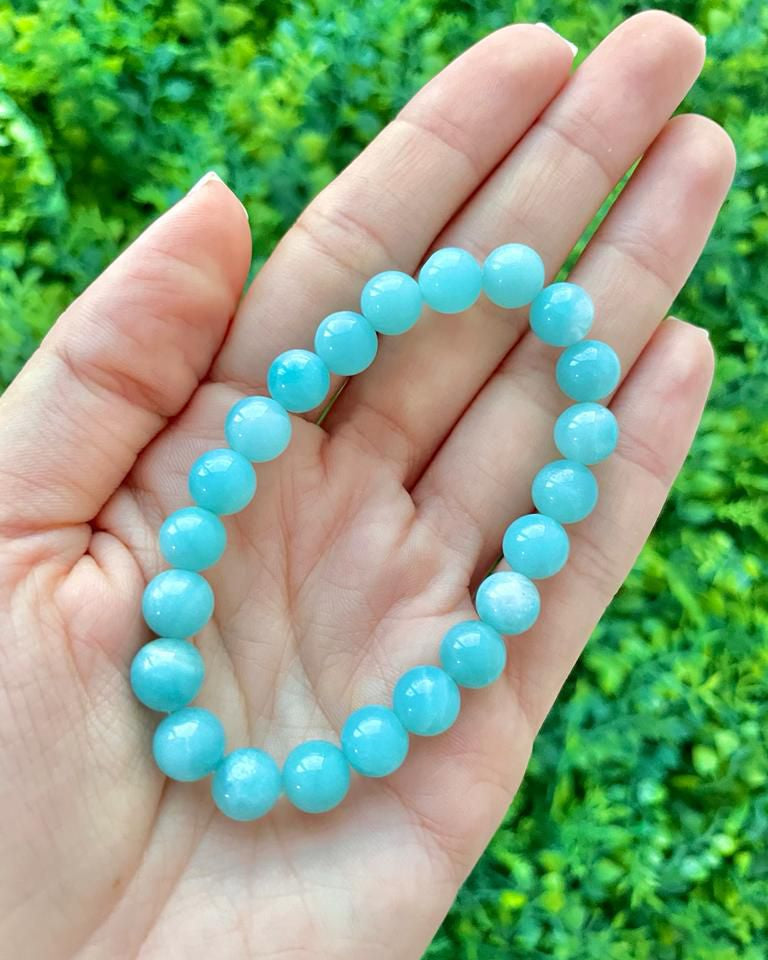 Pulseira de Amazonita Redonda 8mm - Antiestresse, Adaptação a Mudanças, Melhora os Estudos