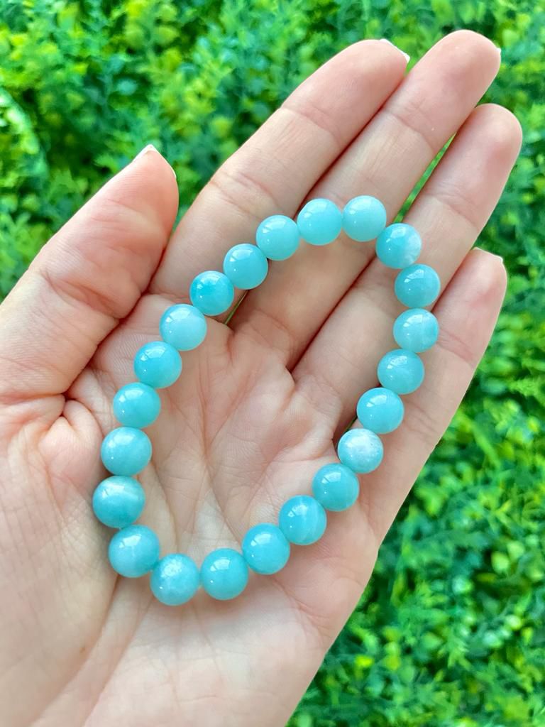 Pulseira de Amazonita Redonda 8mm - Antiestresse, Adaptação a Mudanças, Melhora os Estudos