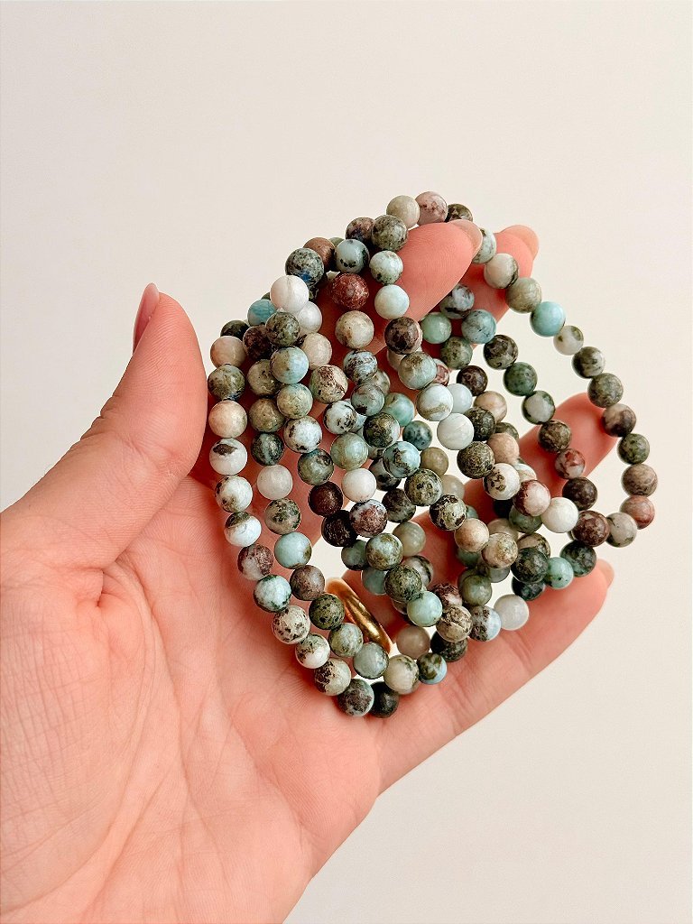 Pulseira de Larimar Redonda 6mm - Medos, Culpas, Deixar Fluir, Pessoas Controladoras