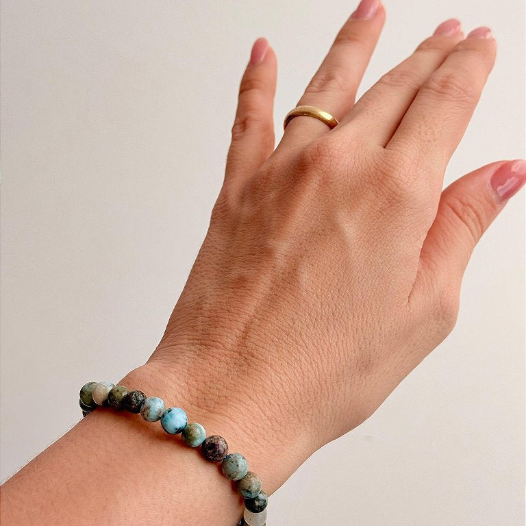 Pulseira de Larimar Redonda 6mm - Medos, Culpas, Deixar Fluir, Pessoas Controladoras
