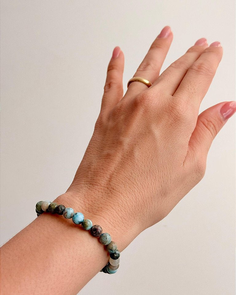 Pulseira de Larimar Redonda 6mm - Medos, Culpas, Deixar Fluir, Pessoas Controladoras
