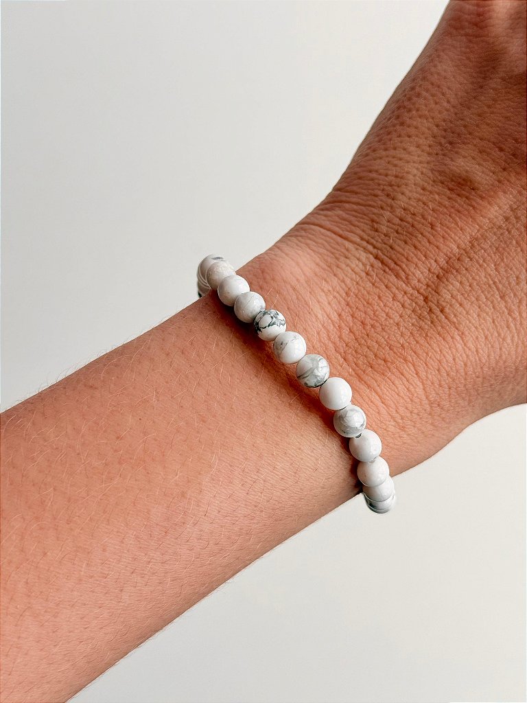 Pulseira de Howlita Redonda 6mm - Paz, Paciência e Equilíbrio de Emoções