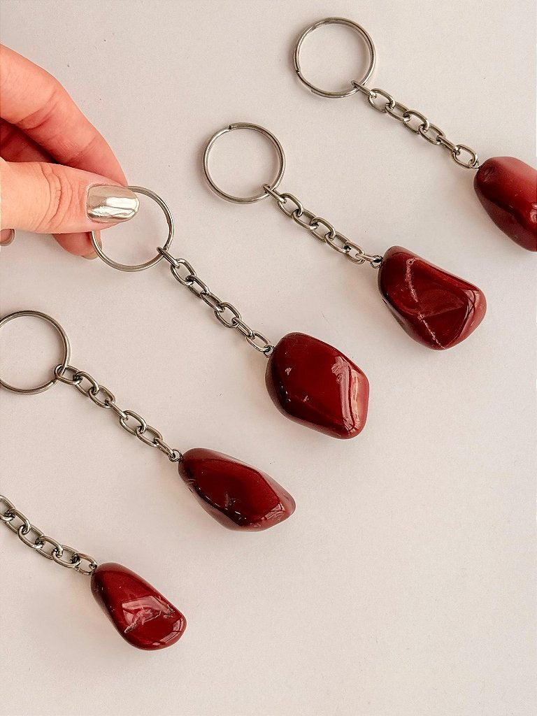 Chaveiro de Jaspe Vermelho Rolado - Coragem, Atitude, Vitalidade e Saúde