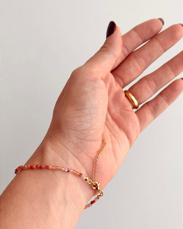Pulseira de Cornalina 2mm Multifacetada - Alegria de Viver, Procrastinação, Disposição e Motivação