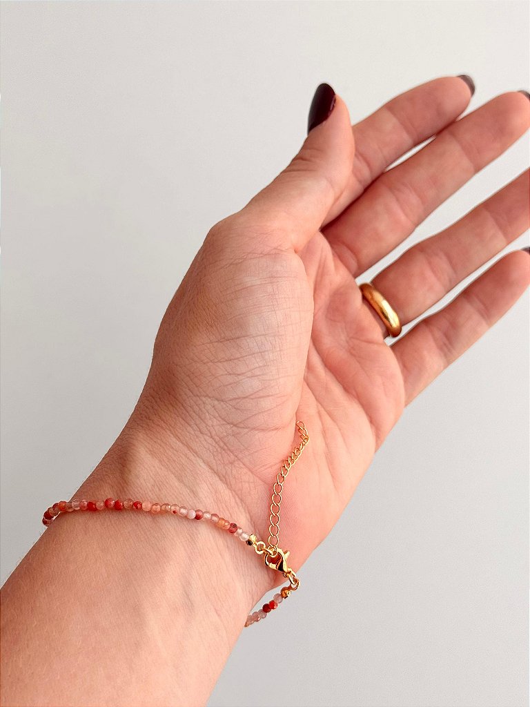 Pulseira de Cornalina 2mm Multifacetada - Alegria de Viver, Procrastinação, Disposição e Motivação