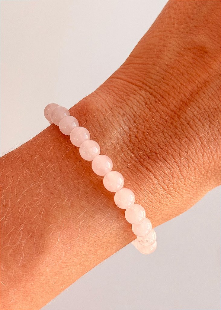 Pulseira de Quartzo Rosa Redonda 6mm - Pedra do Amor - Cura do Coração, Amor Próprio, Perdão e Gratidão