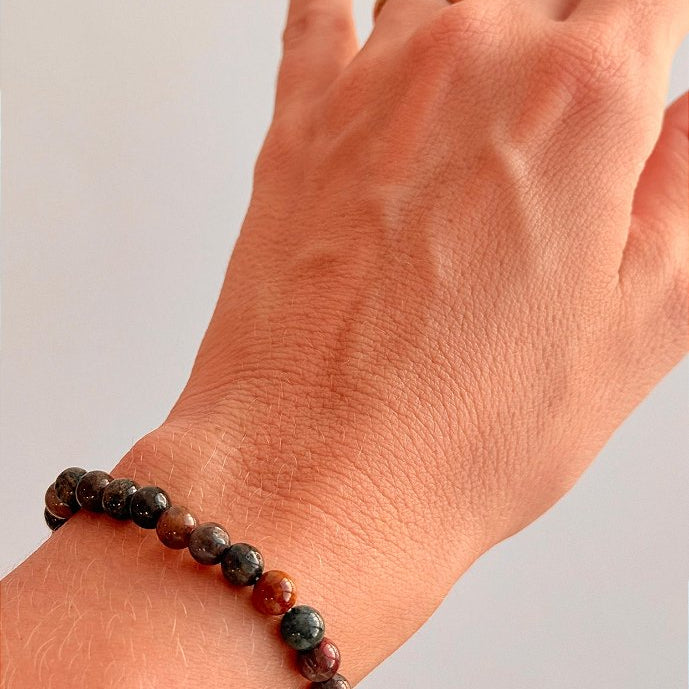 Pulseira de Pietersita Redonda 6mm - Pedra da Tempestade; Quebra de Padrões, Impulso Interior; Novos Começos
