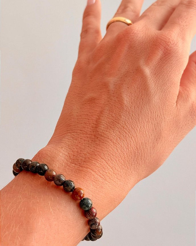 Pulseira de Pietersita Redonda 6mm - Pedra da Tempestade; Quebra de Padrões, Impulso Interior; Novos Começos