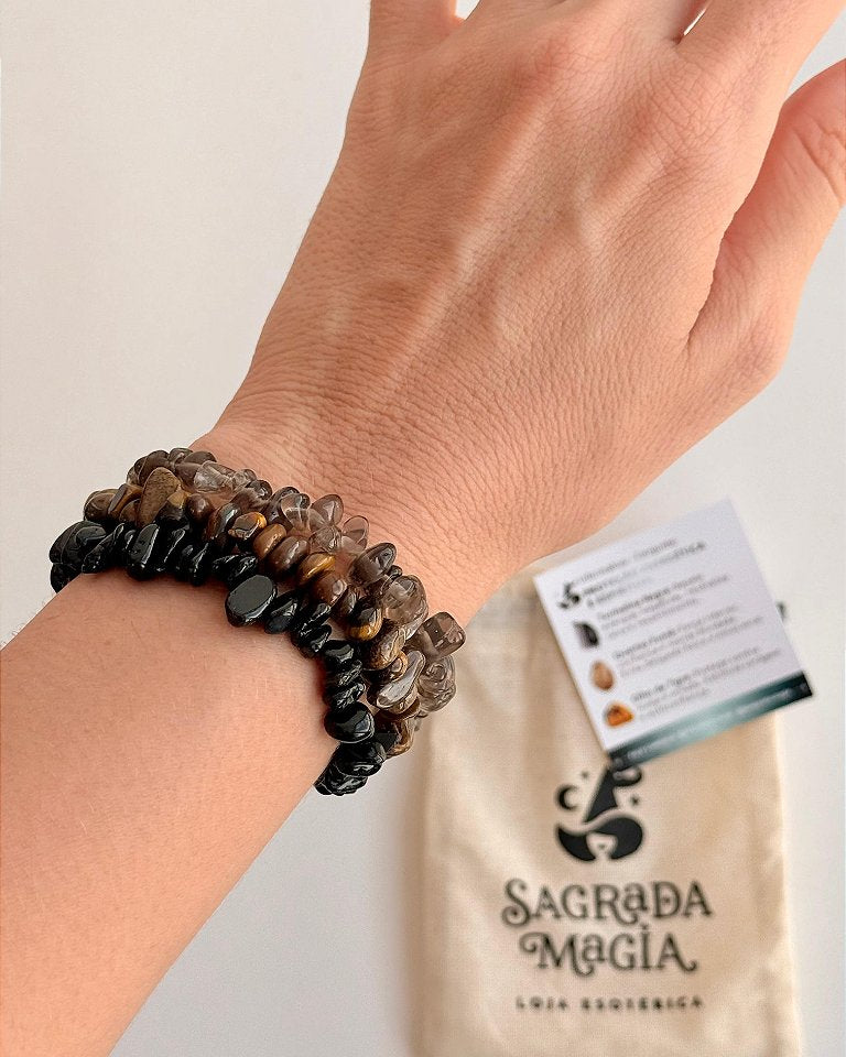 Conjunto Proteção Energética e Espiritual - Turmalina Negra, Quartzo Fumê e Olho de Tigre