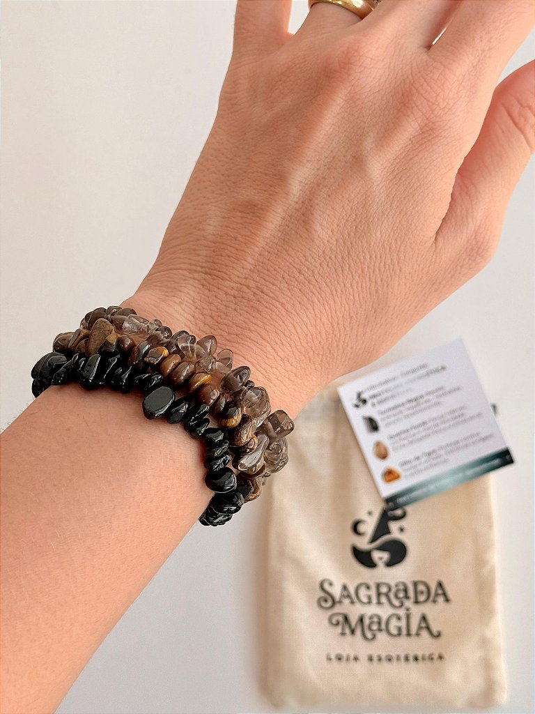 Conjunto Proteção Energética e Espiritual - Turmalina Negra, Quartzo Fumê e Olho de Tigre