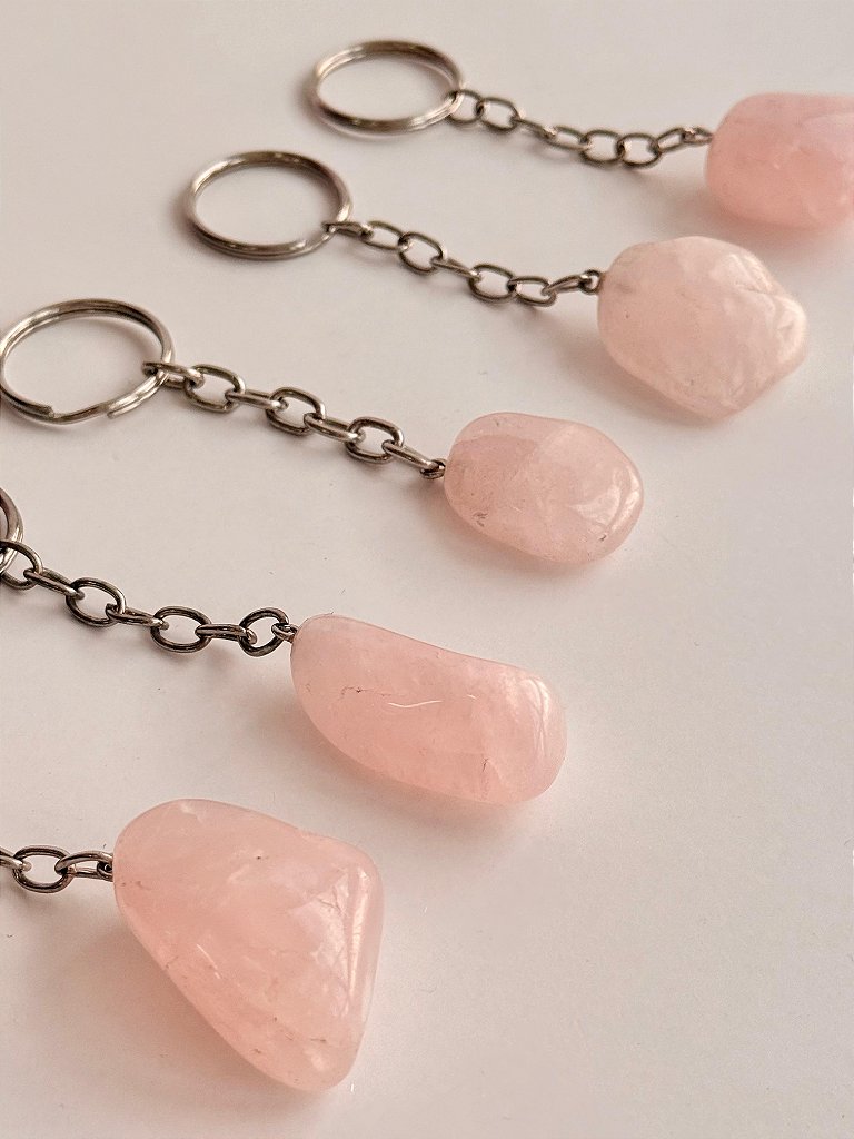 Chaveiro de Quartzo Rosa - Pedra do Amor - Cura do Coração, Amor Próprio, Perdão e Gratidão