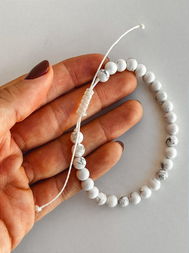 Pulseira de Howlita 6mm Regulável - Estresse, Impulsividade, Força Interior e Proteção