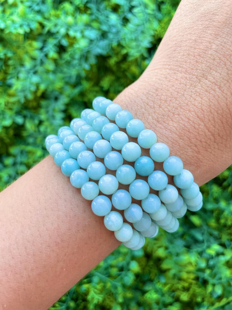 Pulseira de Amazonita Redonda 6mm - Antiestresse, Adaptação a Mudanças, Melhora os Estudos